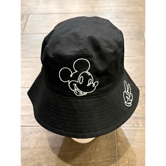 Disney Parks Black Reversable All Over Print Bucket Hat Peace Sign Mickey Mouse - Picture 2 of 8